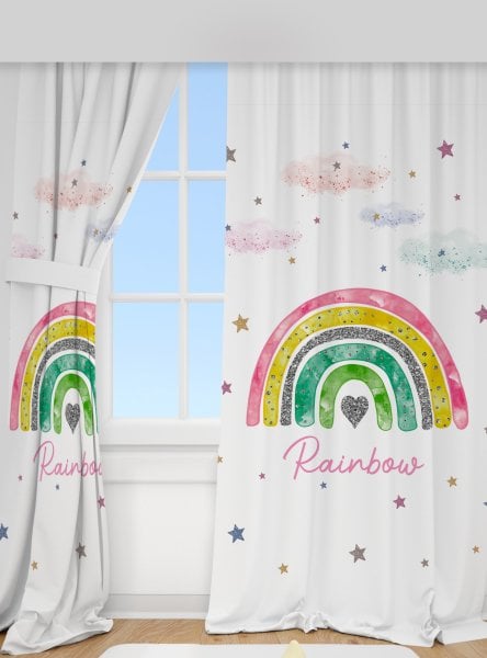 Kişiye Özel Baskılı Fon Perde Rainbow