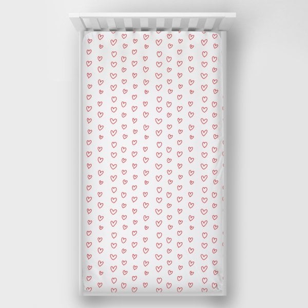 Dijital Baskılı Tek Kişilik Lastikli Çarşaf Kalp Desenli