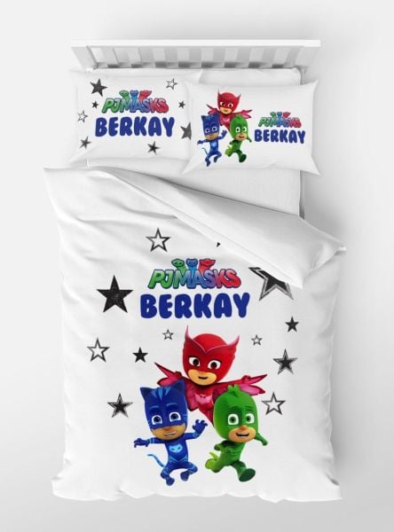 Kişiye Özel Tek Kişilik Nevresim Takımı Pj Maskeliler