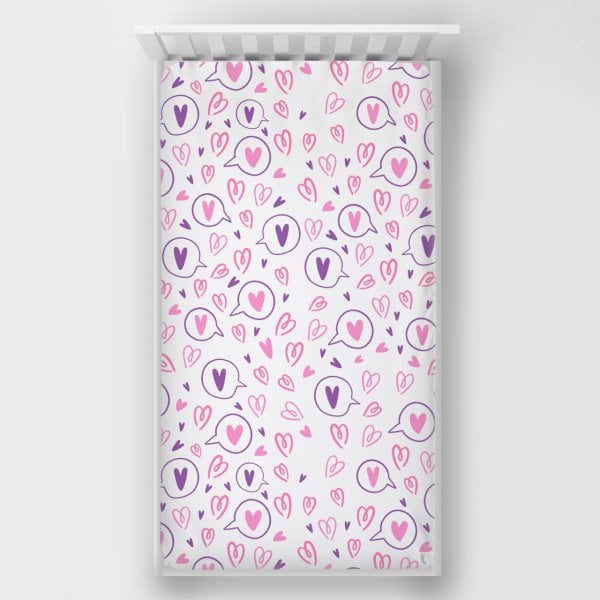 Dijital Baskılı Tek Kişilik Lastikli Çarşaf Kalp Desenli