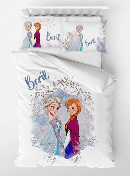 Kişiye Özel Tek Kişilik Micro Saten Nevresim Elsa Anna