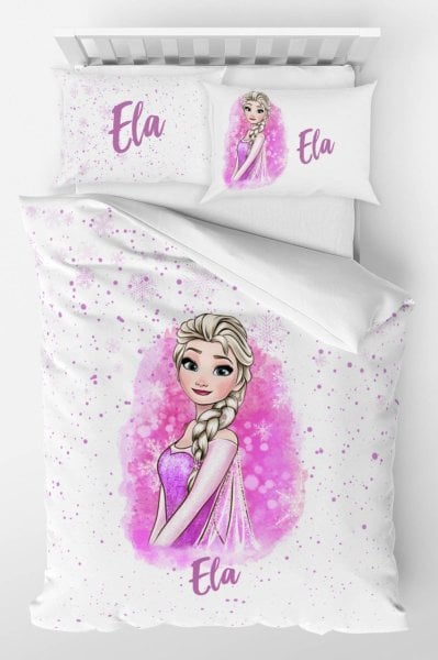 Kişiye Özel Tek Kişilik Micro Saten Nevresim Pembe Elsa