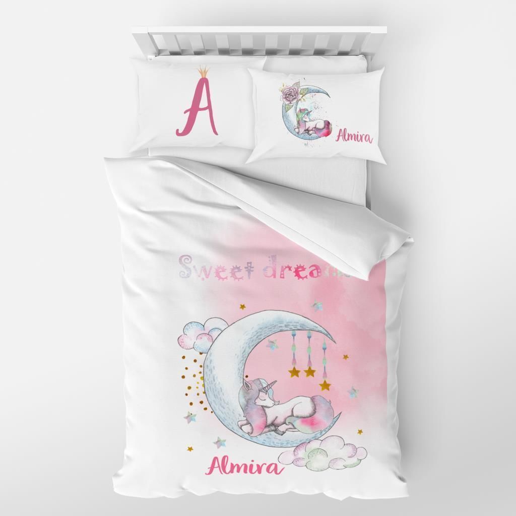 Kişiye Özel Tek Kişilik Nevresim Takımı Aydaki Unicorn