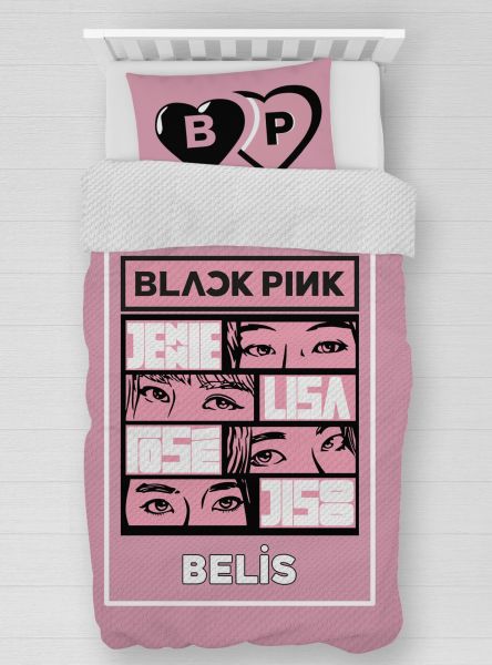 Kişiye Özel %100 Pamuk Tek Kişilik Pike Seti Black Pink