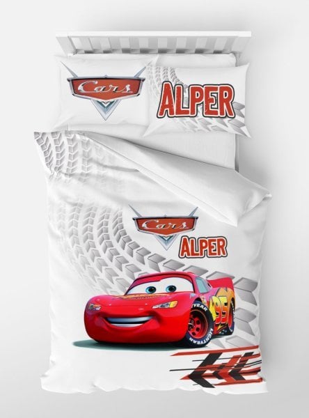 Kişiye Özel Tek Kişilik Micro Saten Nevresim Şimşek McQueen Cars