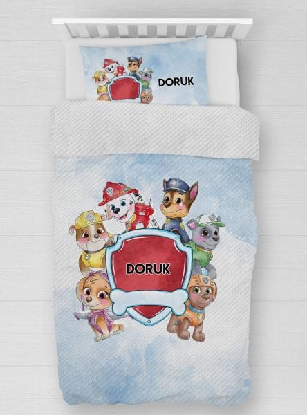 Kişiye Özel %100 Pamuk Tek Kişilik Pike Seti Paw Patrol