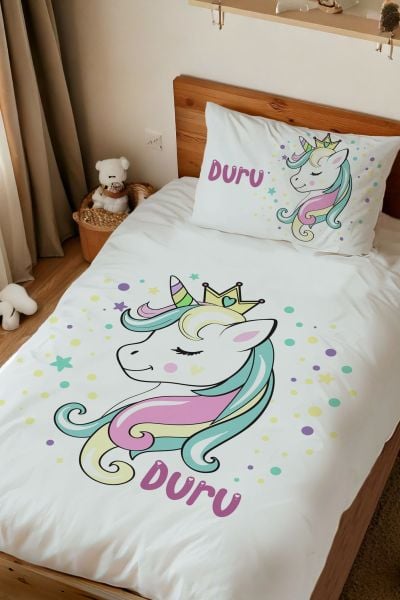 Kişiye Özel Tek Kişilik Nevresim Takımı Unicorn