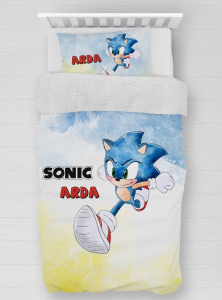 Kişiye Özel %100 Pamuk Tek Kişilik Pike Seti Sonic
