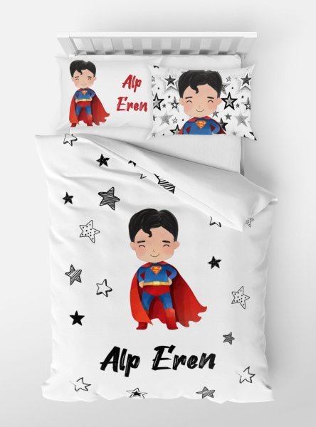 Kişiye Özel Tek Kişilik Micro Saten Nevresim Superman