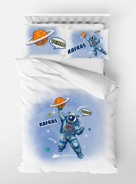 Kişiye Özel Tek Kişilik Micro Saten Nevresim Astronot