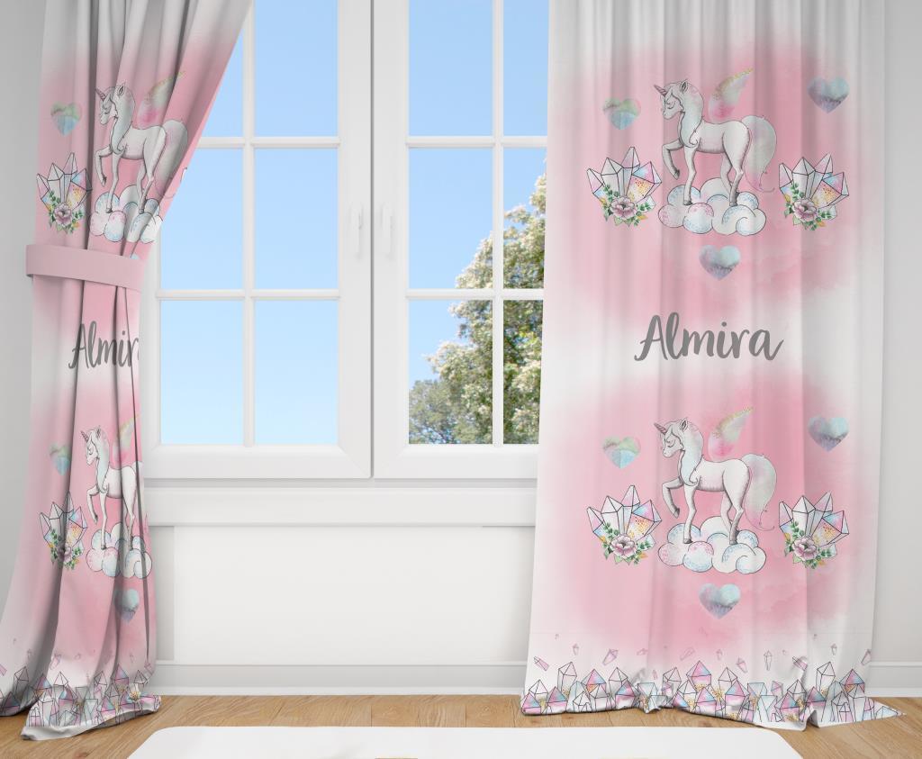 Kişiye Özel Fon Perde Aydaki Unicorn Çift Kanat 70x260cm (2 adet)
