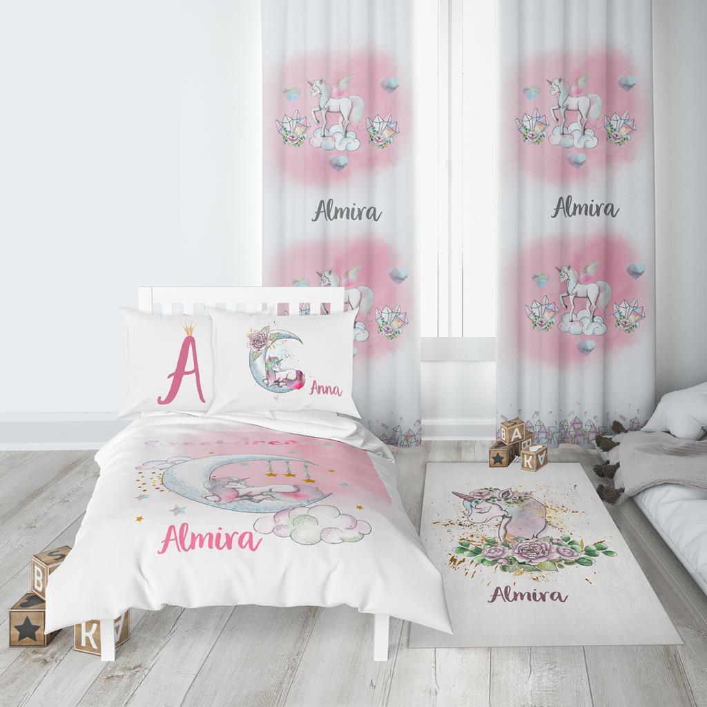 Kişiye Özel Fon Perde Aydaki Unicorn Çift Kanat 140x260cm (2 adet)