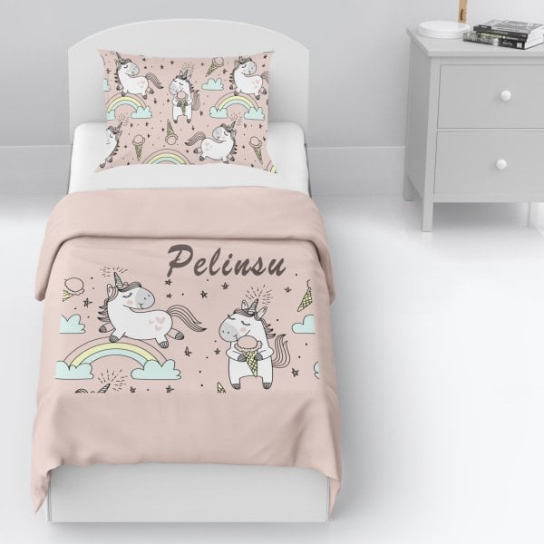 Kişiye Özel Tek Kişilik Yatak Örtüsü Unicorn
