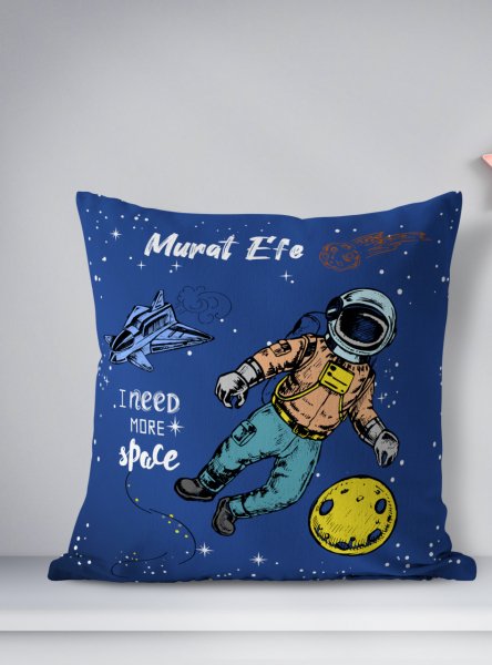 Kişiye Özel Çift Taraflı Kare Kırlent Kılıfı Astronot