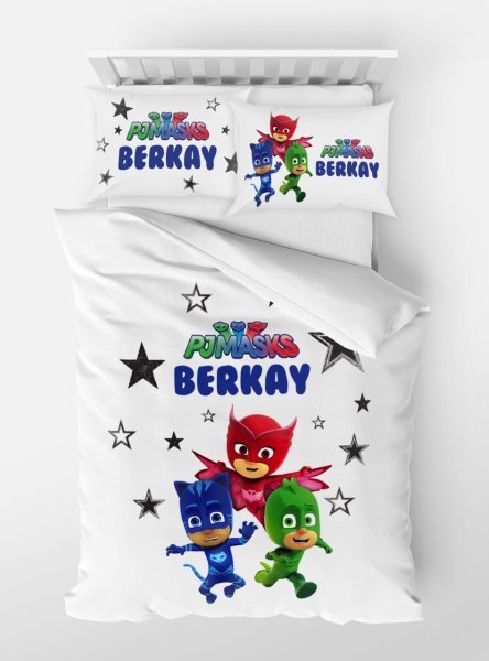 Kişiye Özel Tek Kişilik Micro Saten Nevresim Pj Maskeliler