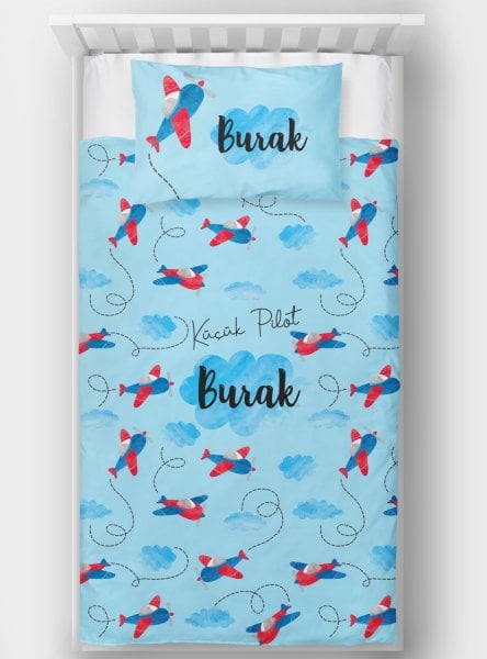 Kişiye Özel Tek Kişilik Yatak Örtüsü Uçaklar