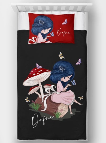 Kişiye Özel Tek Kişilik Yatak Örtüsü Kelebekli Kız