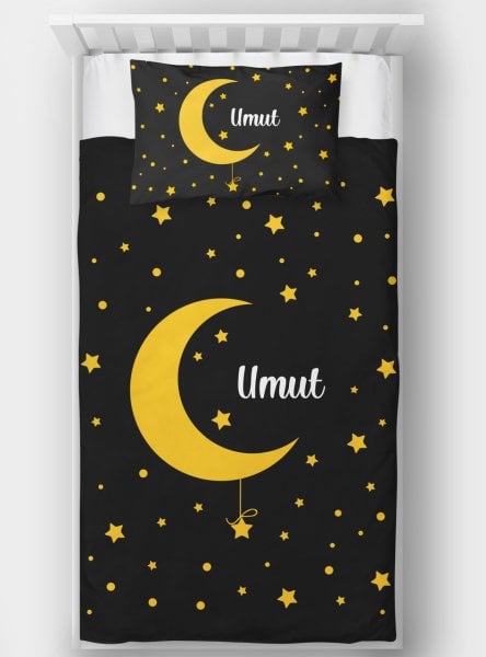 Kişiye Özel Tek Kişilik Yatak Örtüsü  Yıldızlar ve Ay